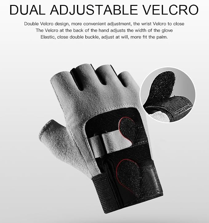 Workout Gloves for Men & Women, Dual Adjustable Strap Weight Lifting Gloves with Silicone Anti-Slip Grip for Gym Training