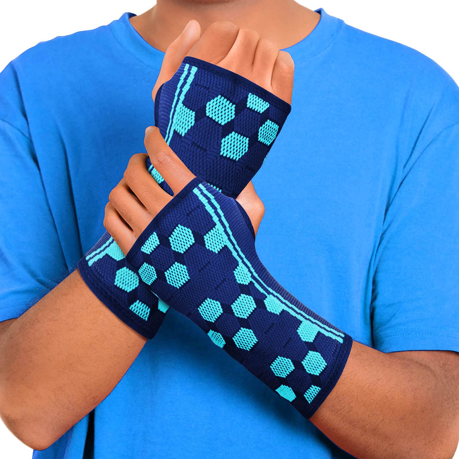 Pair of Wrist Compression Sleeves, Breathable Wrist Support Braces for Sports, Fitness & Everyday Activities