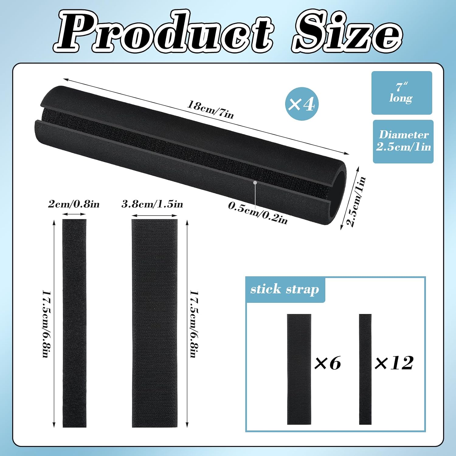 6-Piece Foam Tubing Handle Grips, 7-Inch Rubber Non-Slip Covers for Gym & Fitness Equipment