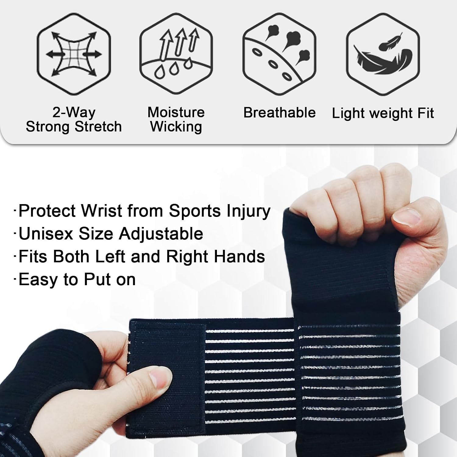 2-Pack Adjustable Wrist Braces, Breathable Compression Wrist Supports with Wraparound Straps for Men & Women