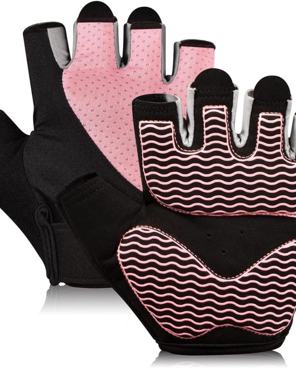 Breathable Workout Gloves for Women, Non-Slip Silicone Padded Fingerless Gloves for Cycling, Rowing, Pull Ups & Fitness Training