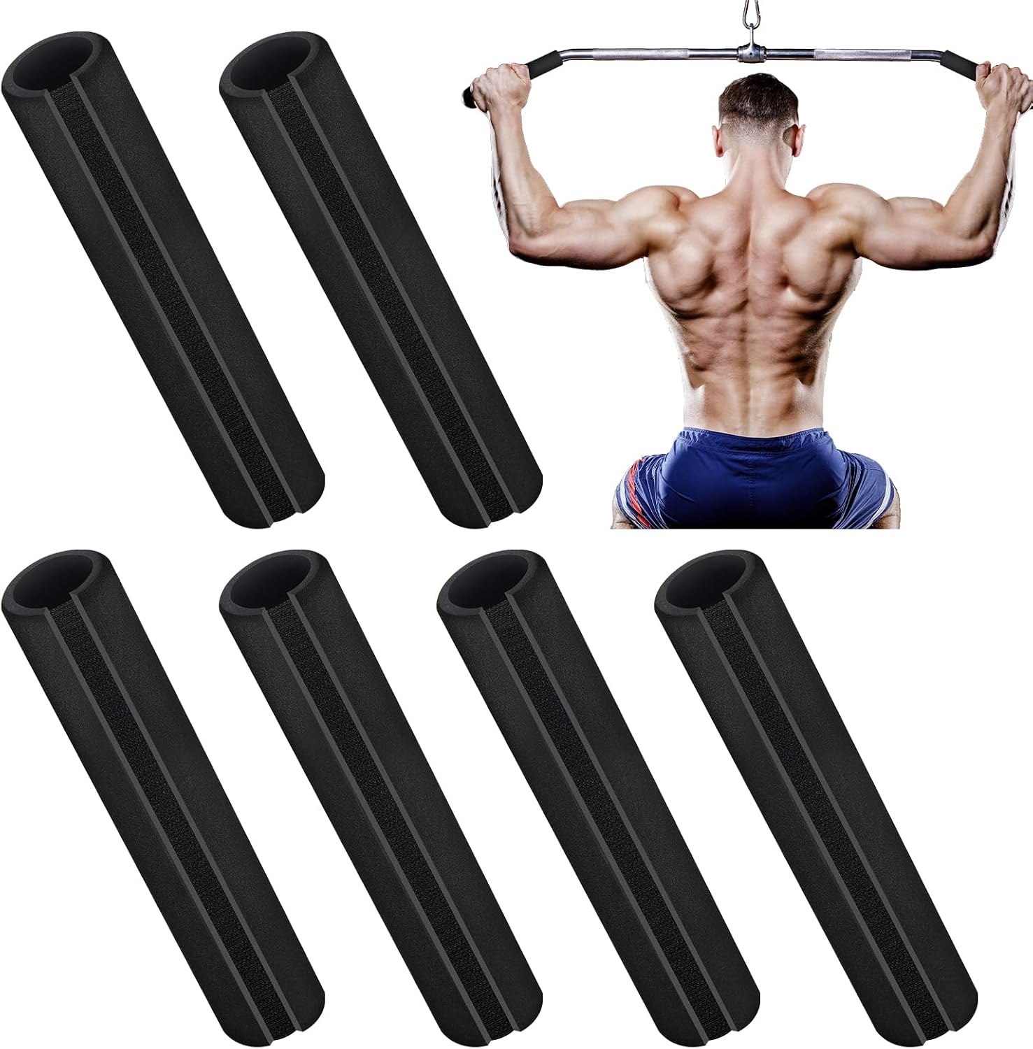 6-Piece Foam Tubing Handle Grips, 7-Inch Rubber Non-Slip Covers for Gym & Fitness Equipment