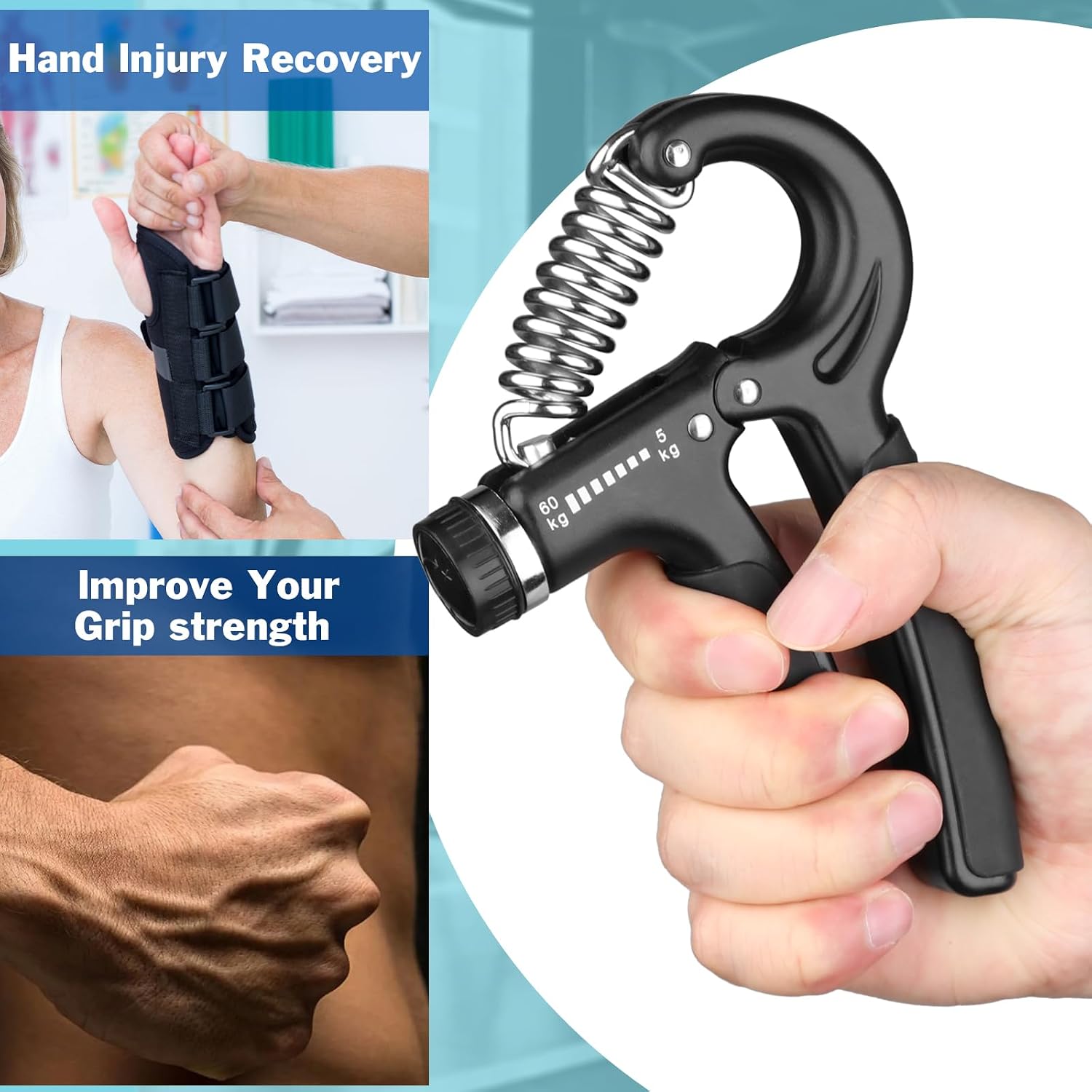 Adjustable Hand Grip Strength Trainer, 11-132 Lbs Resistance, Forearm Exerciser with Adjustable Tension for Fitness Training