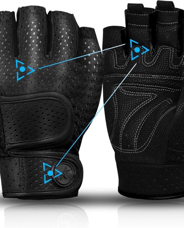 Padded Workout Gloves for Men & Women, 3MM Gel Fingerless Grip Gloves for Weightlifting, Gym Training, Cycling, Pull Ups & Rowing