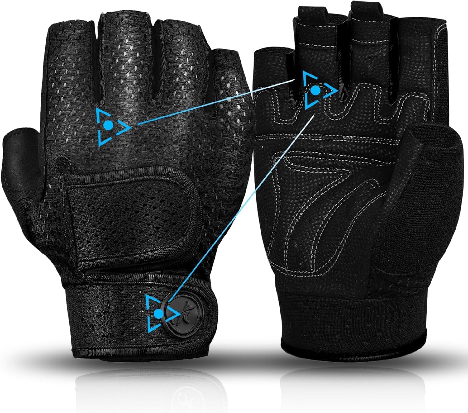 Padded Workout Gloves for Men & Women, 3MM Gel Fingerless Grip Gloves for Weightlifting, Gym Training, Cycling, Pull Ups & Rowing